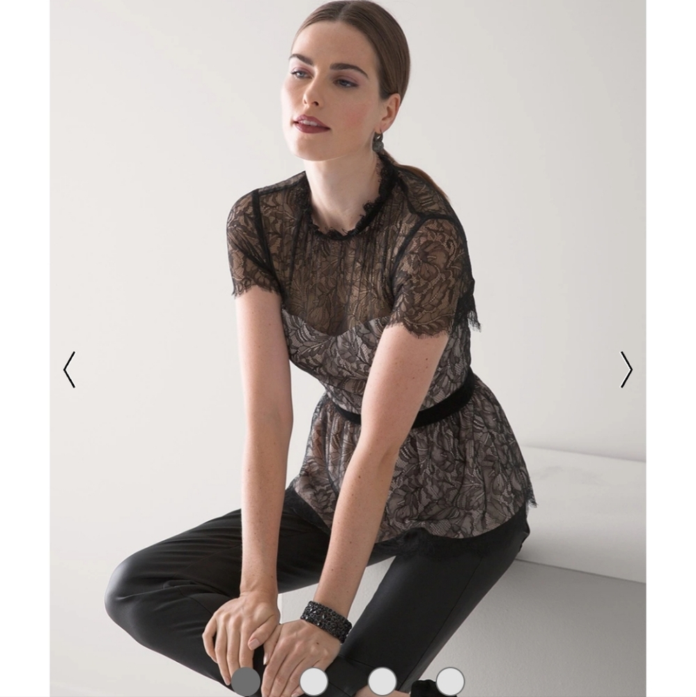 WHITE HOUSE BLACK MARKET  black lace mock neck size 10